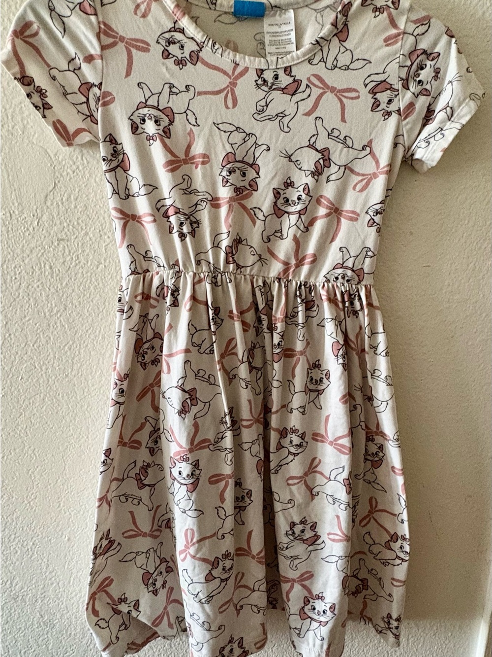 Disney Cream Dress with Pink Bow & Cat Pattern